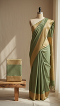 Eucalyptus green silk saree with gold border