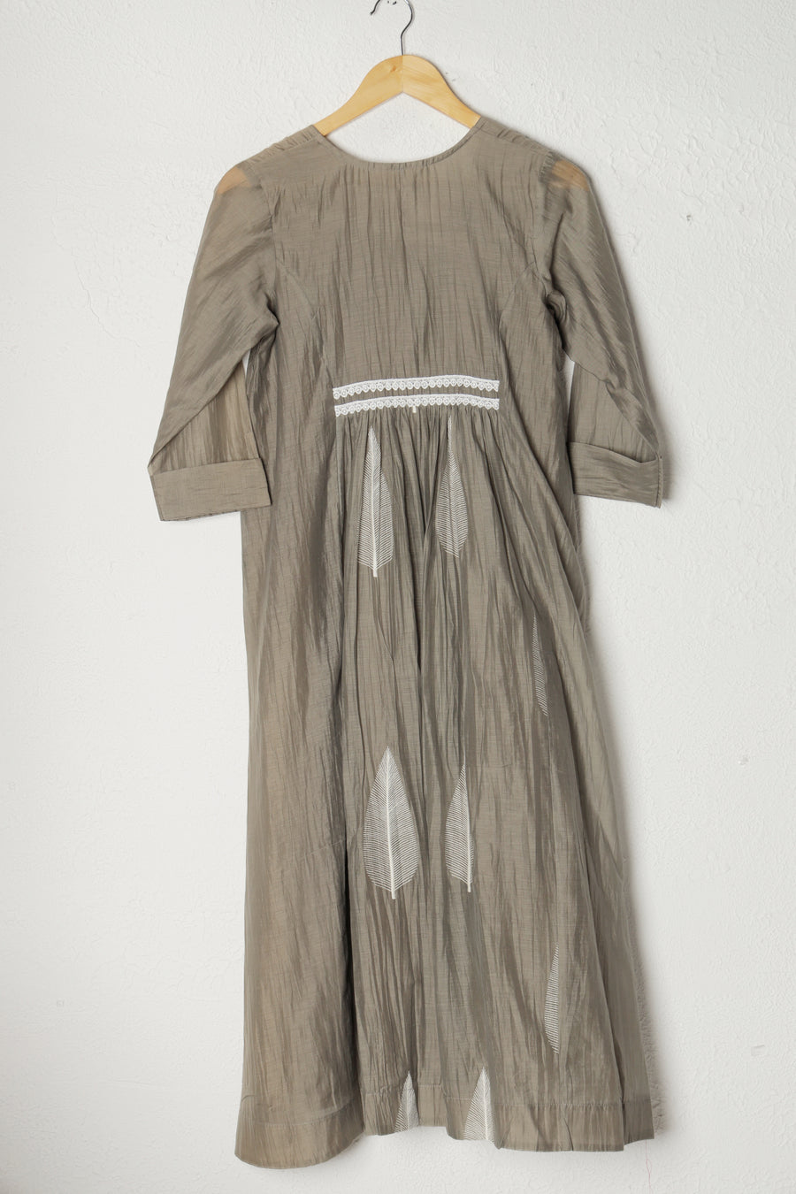 Beige Embroidered Mul Chanderi Dress