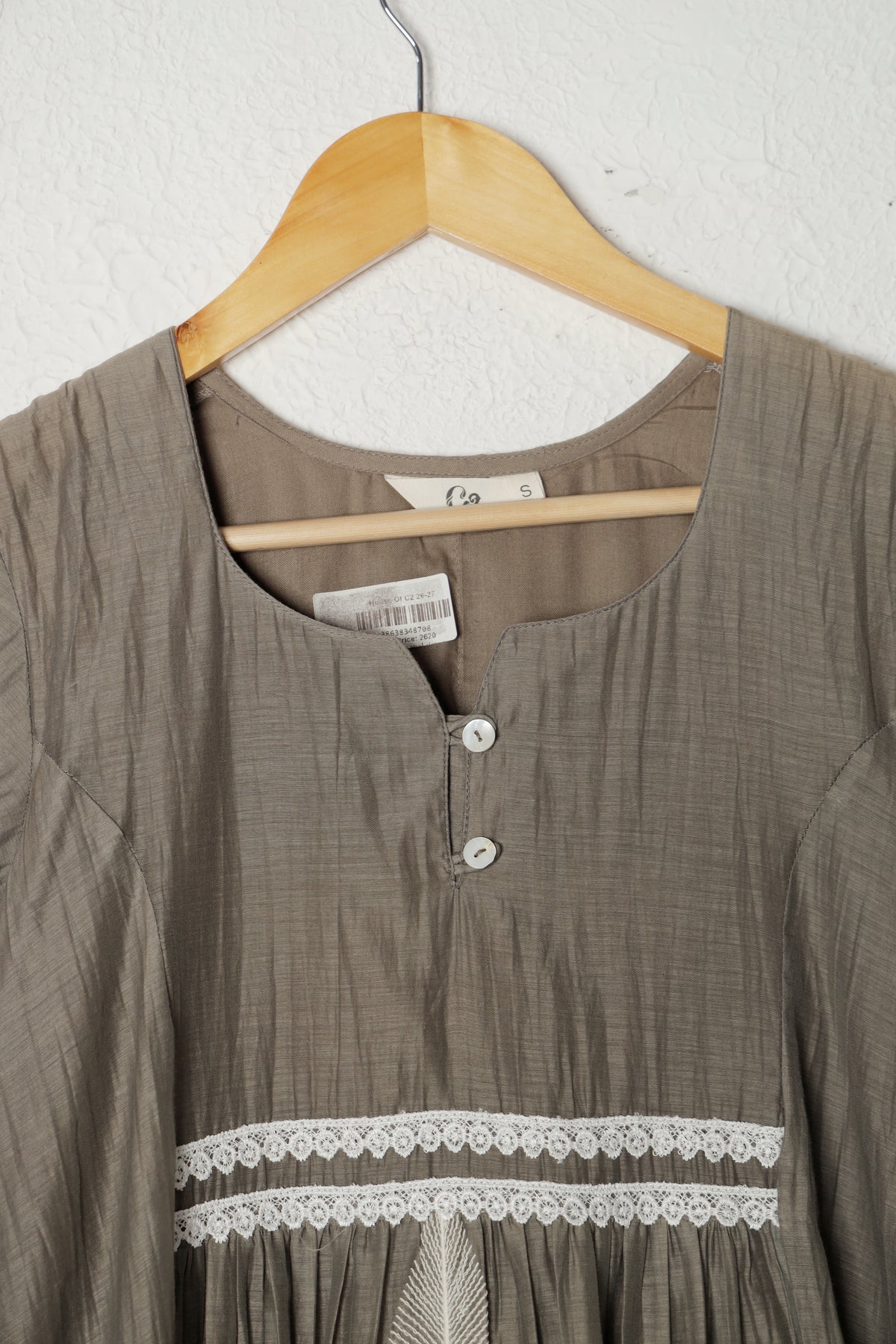 Beige Embroidered Mul Chanderi Dress