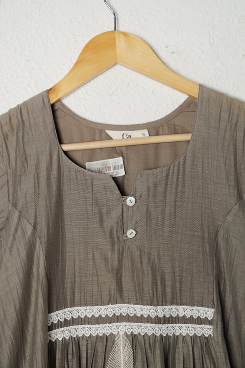 Beige Embroidered Mul Chanderi Dress