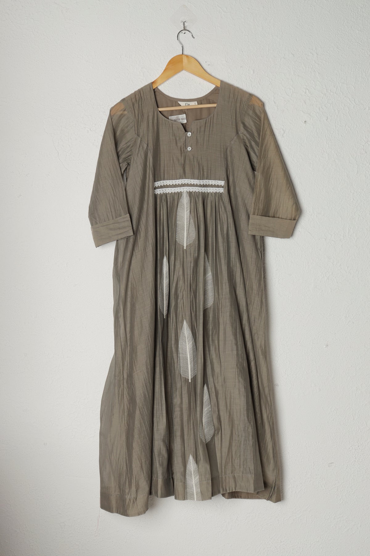 Beige Embroidered Mul Chanderi Dress