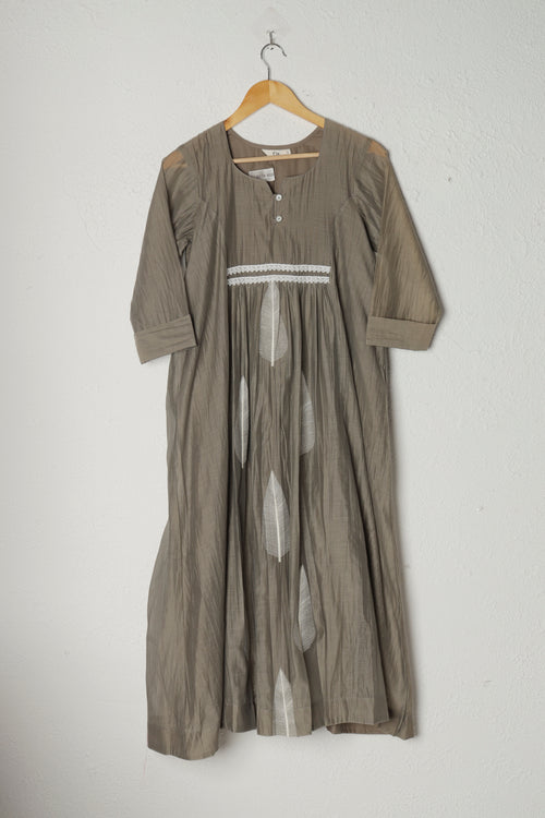 Beige Embroidered Mul Chanderi Dress