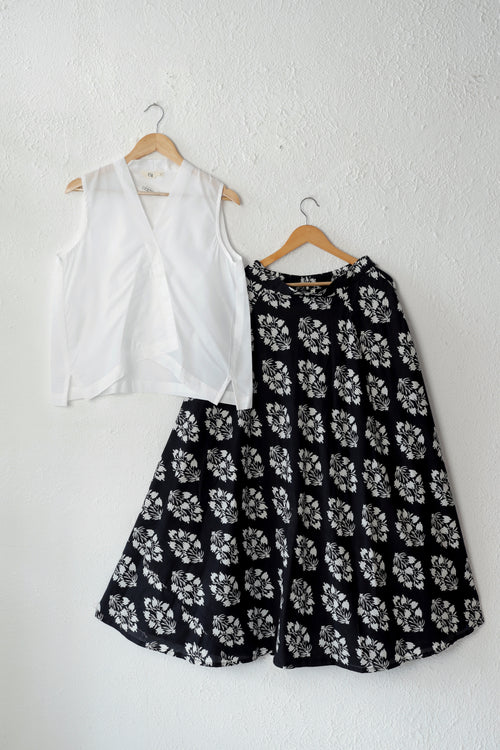 Black and White Printed Cotton Skirt Set