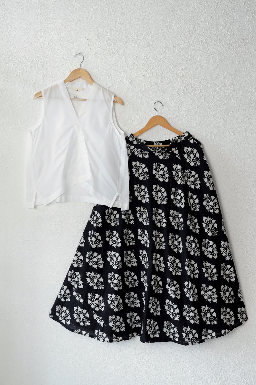 Black and White Printed Cotton Skirt Set