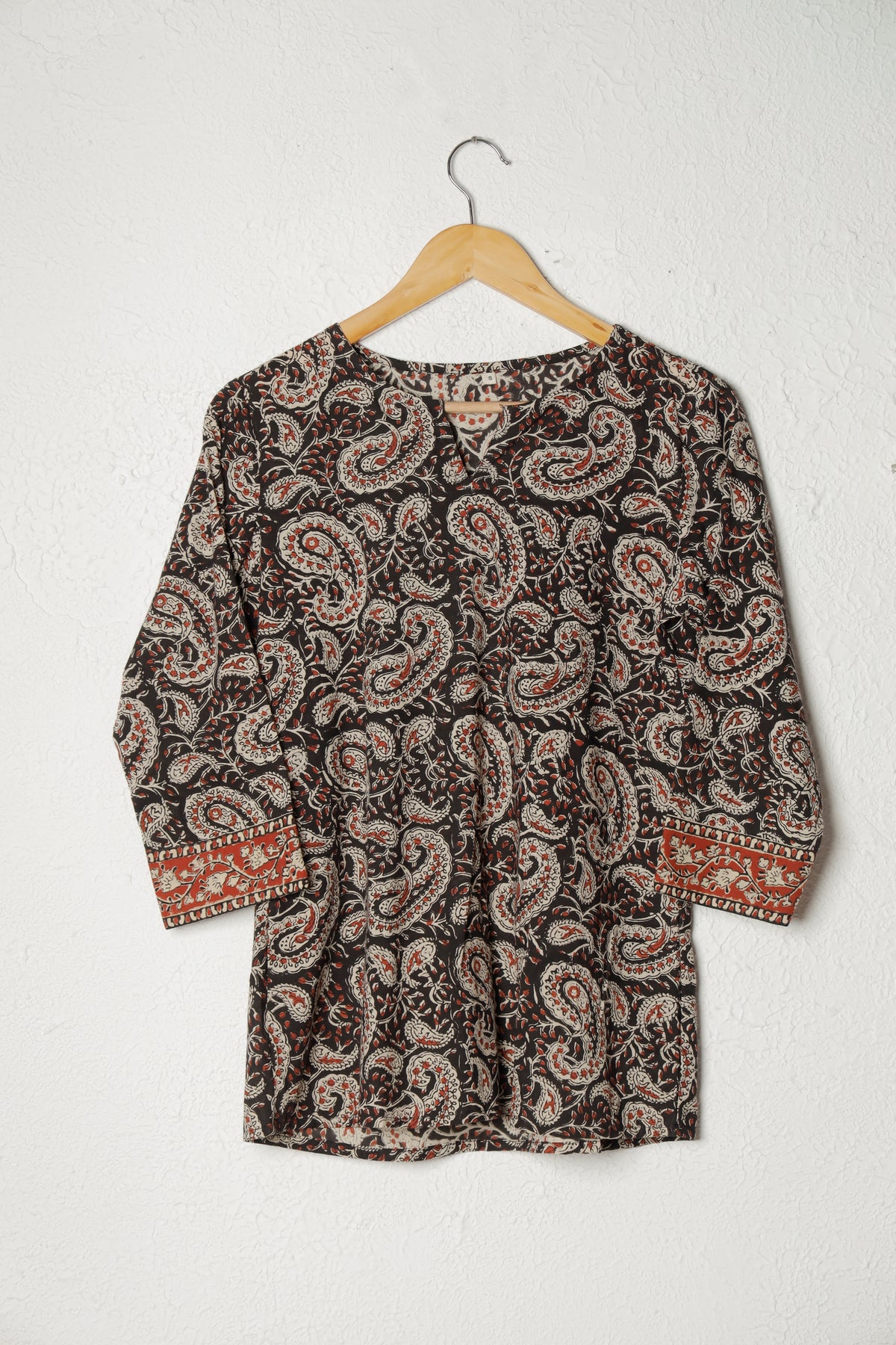 Black Printed Cotton Short Kurta