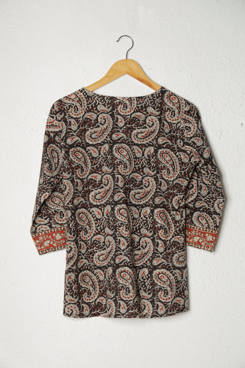 Black Printed Cotton Short Kurta