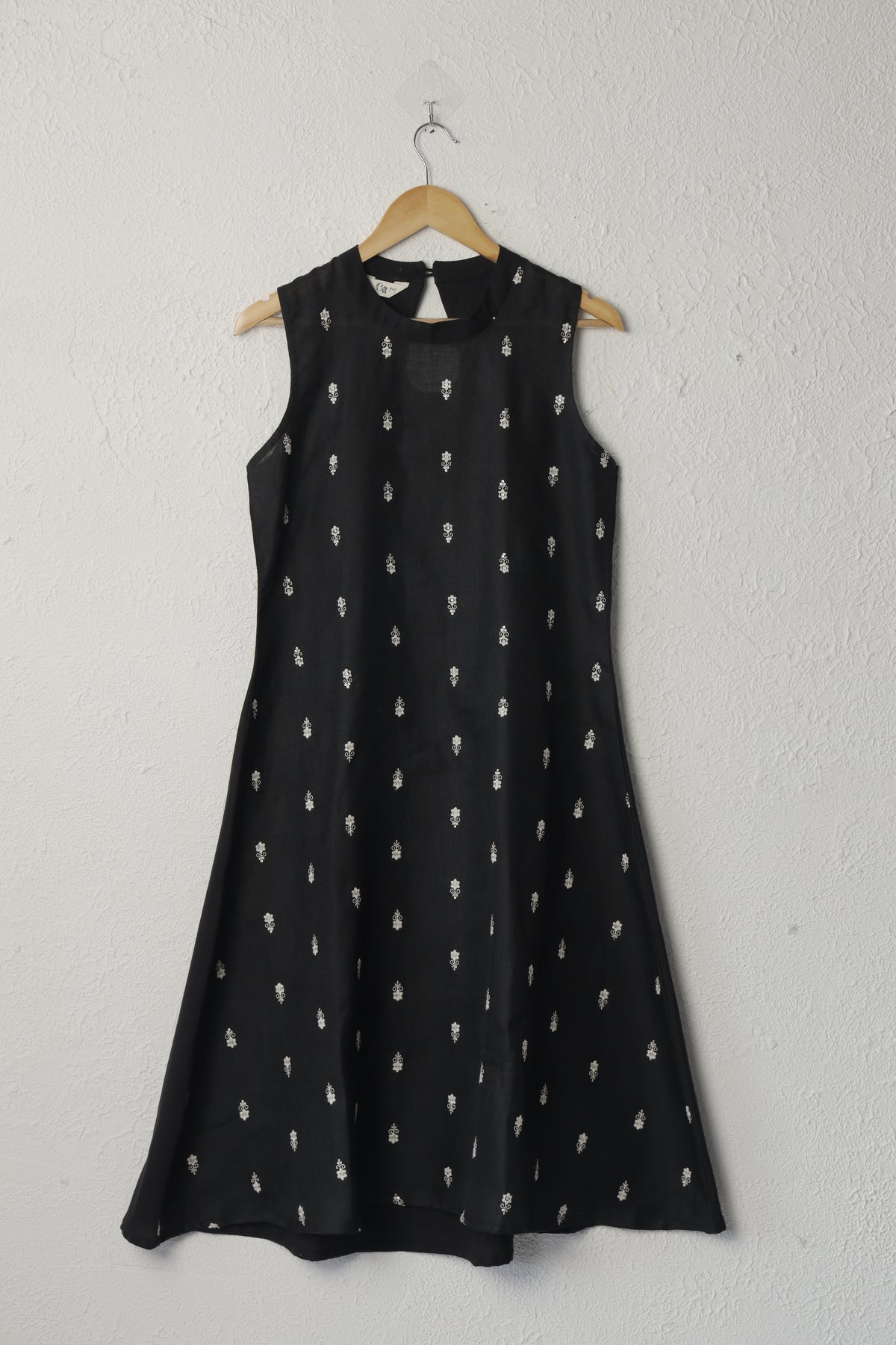 Black Embroidered Linen Dress