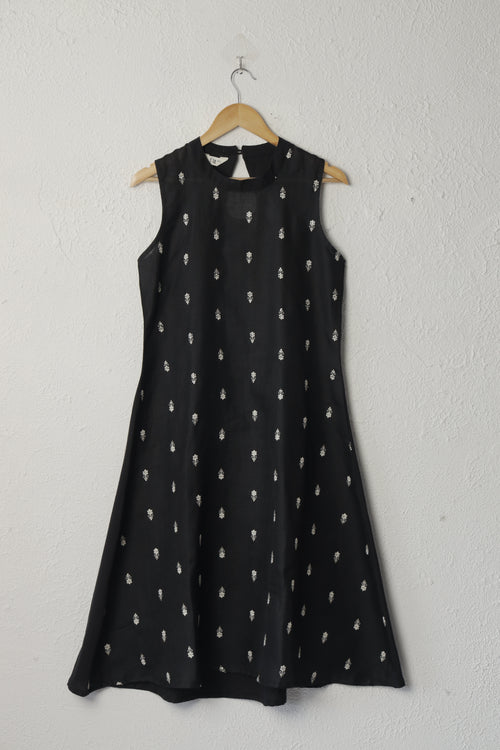 Black Embroidered Linen Dress