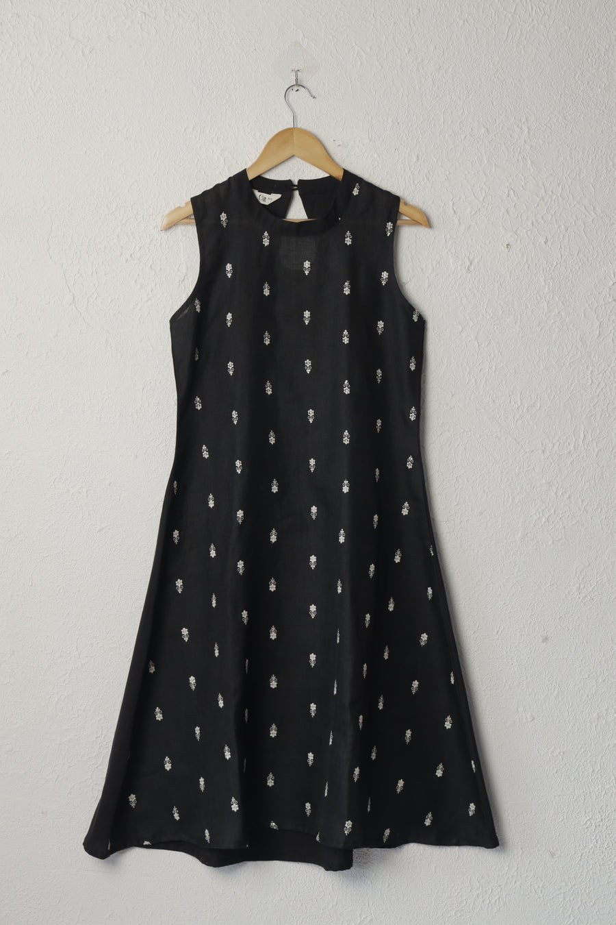 Black Embroidered Linen Dress
