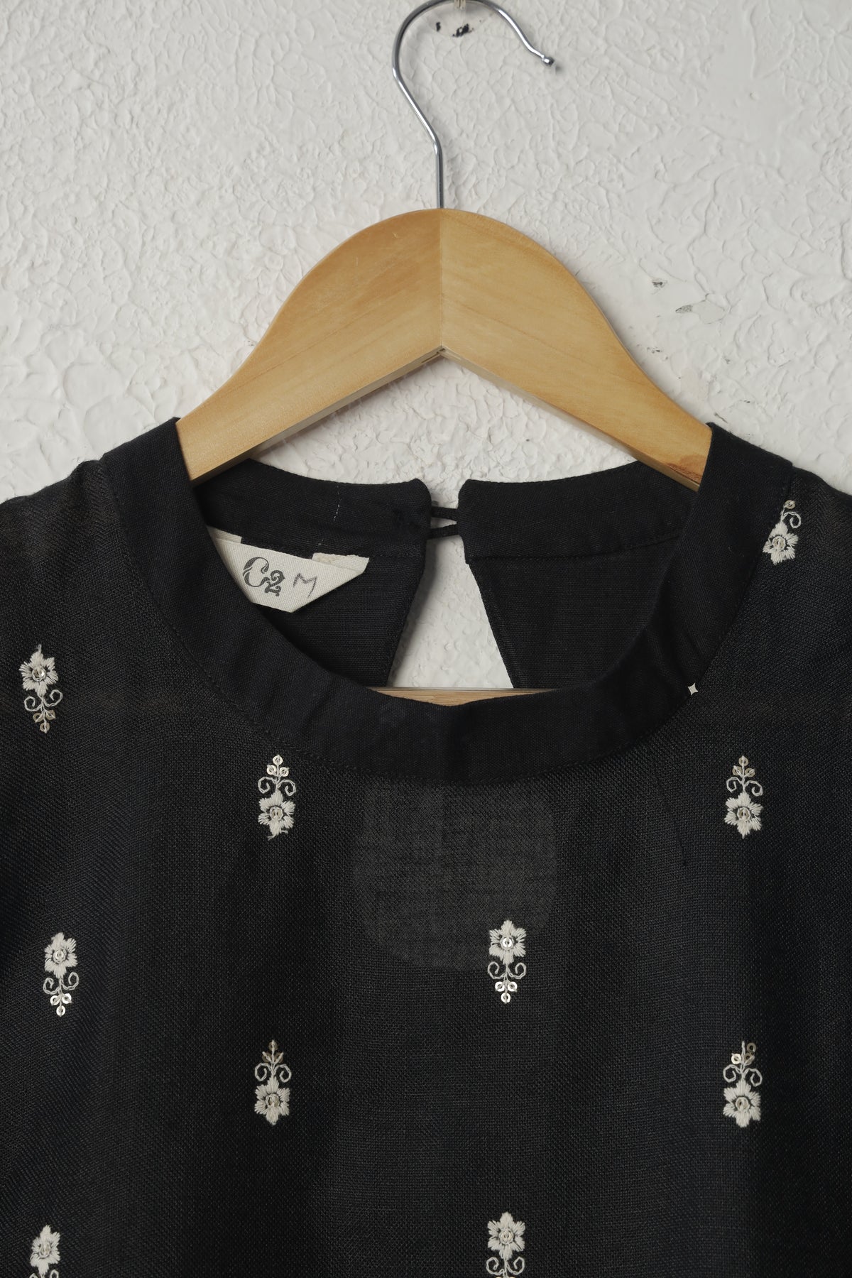 Black Embroidered Linen Dress