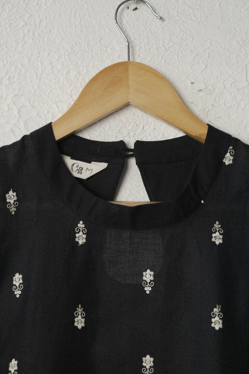 Black Embroidered Linen Dress