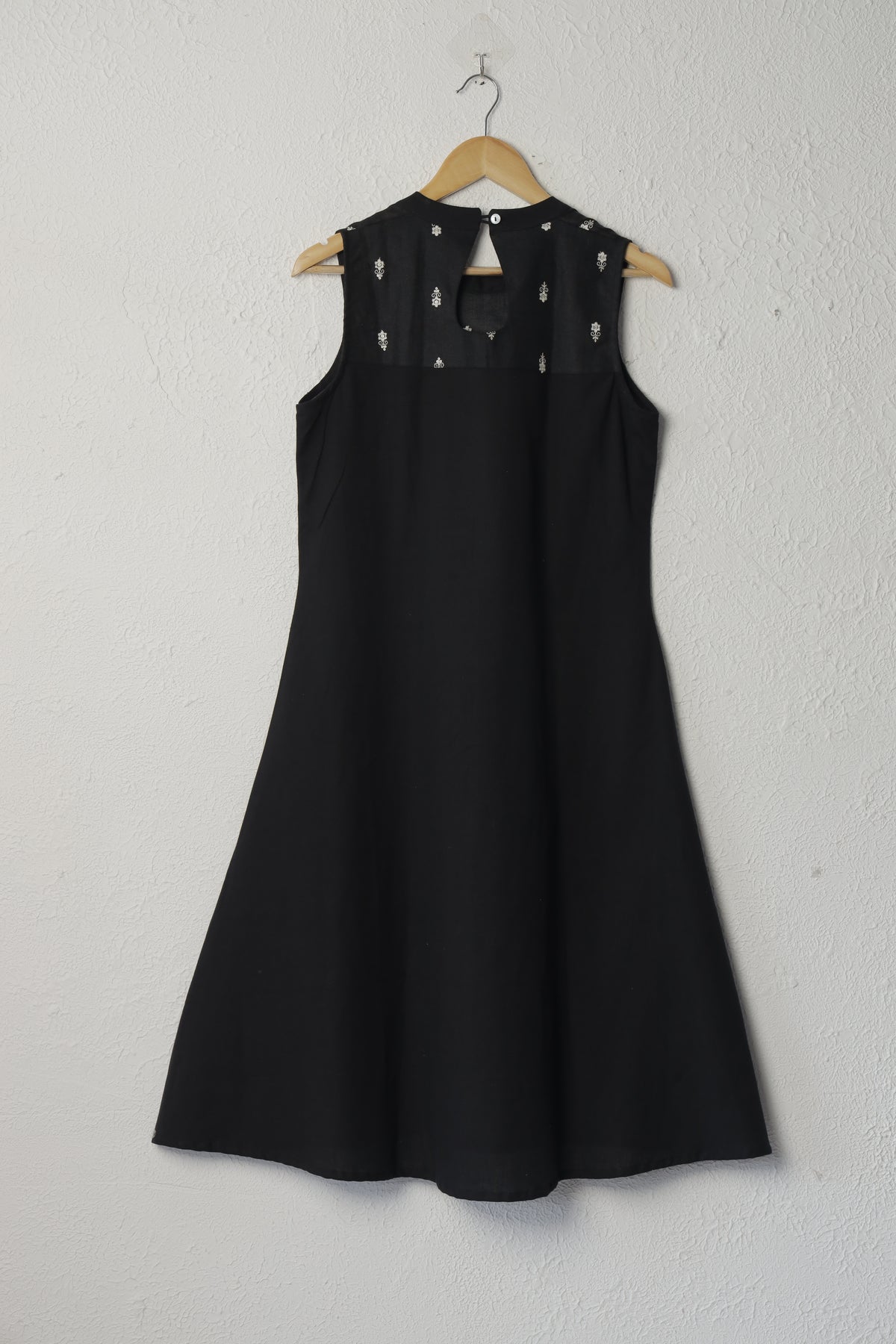Black Embroidered Linen Dress
