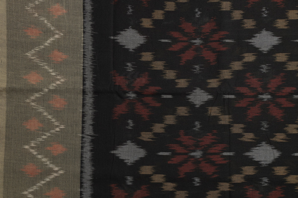 Black Ikat Weave Handloom Cotton Sari