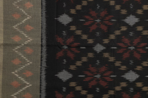 Black Ikat Weave Handloom Cotton Sari