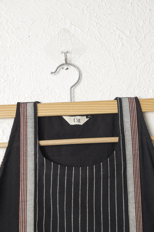 Black, Maroon and Grey Handloom Cotton Dress