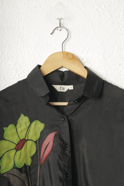 Black Silk Kalamkari Patchwork Top