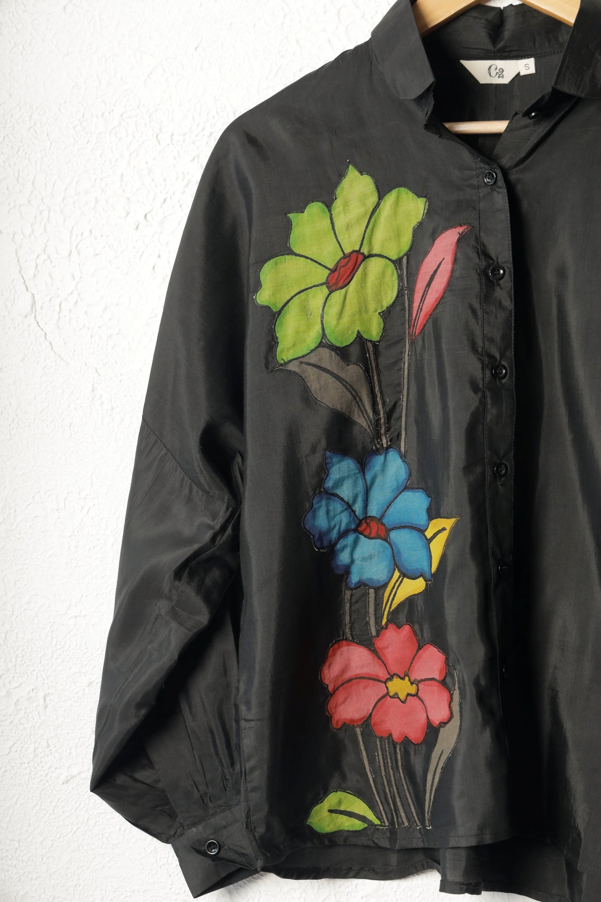Black Silk Kalamkari Patchwork Top