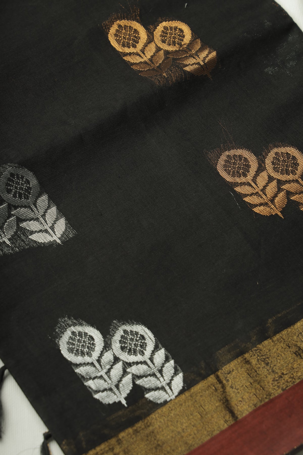 Black Zari Boti Loom Sari