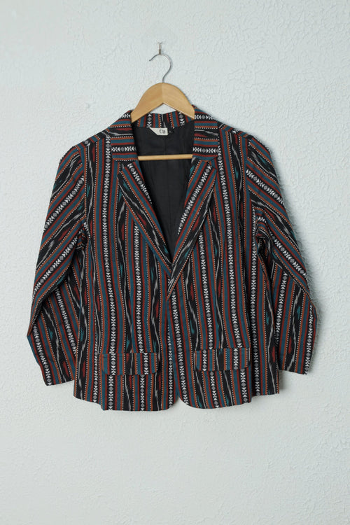 Black Ikkat weave Cotton  Jacket 