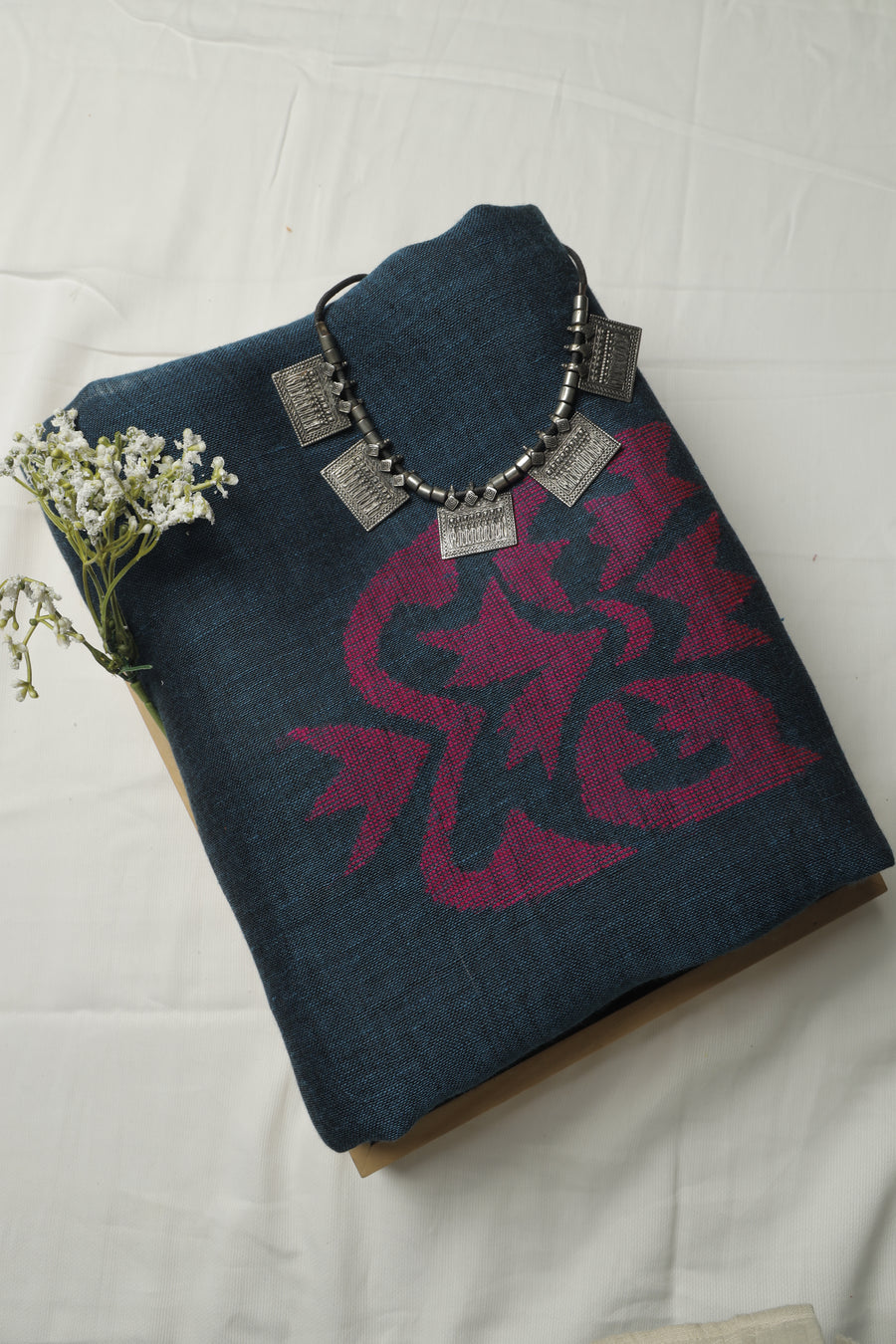 Blue Linen Cotton Handloom Sari