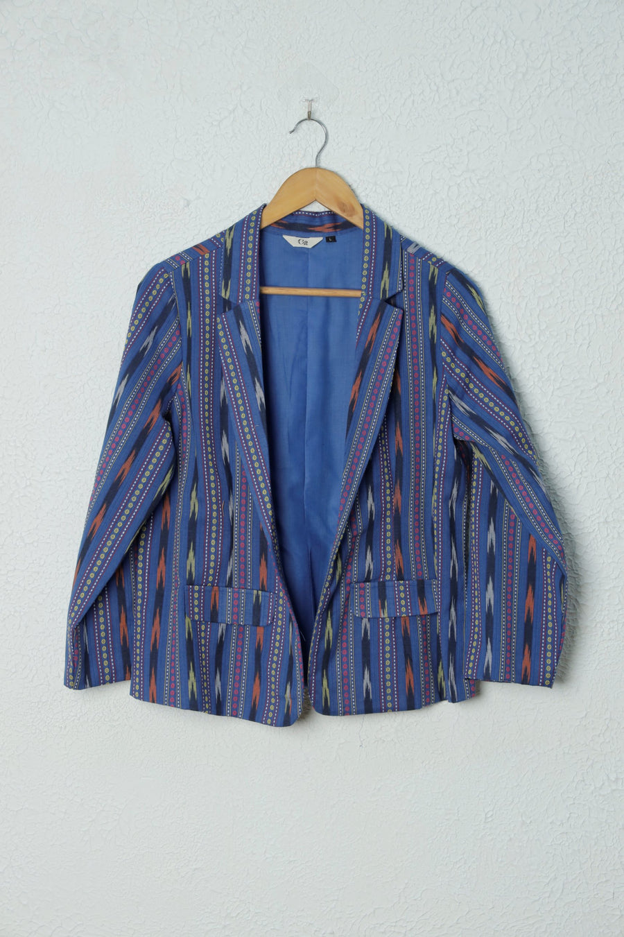 Blue Ikkat weave Cotton  Jacket