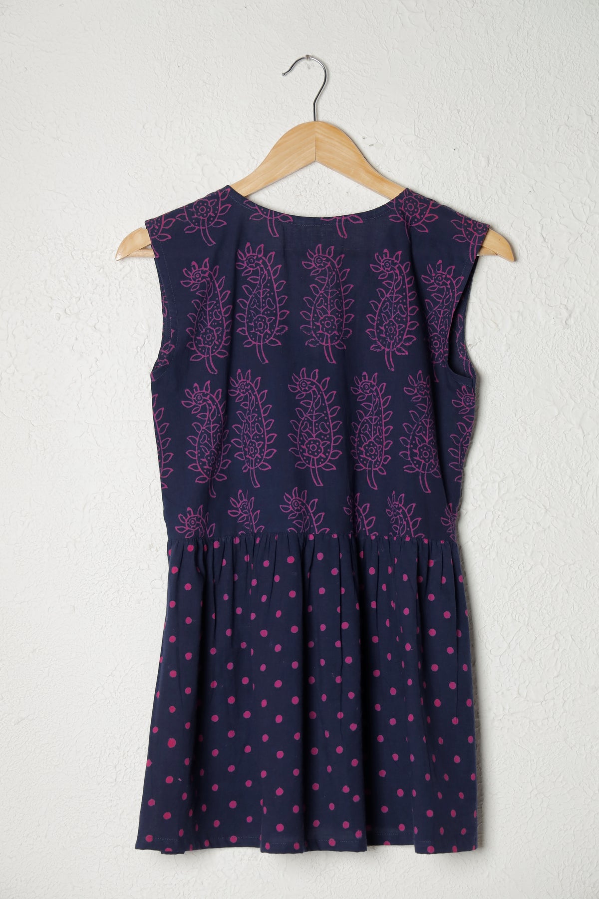 Blue and Magenta Ajrak Block Print Cotton Top