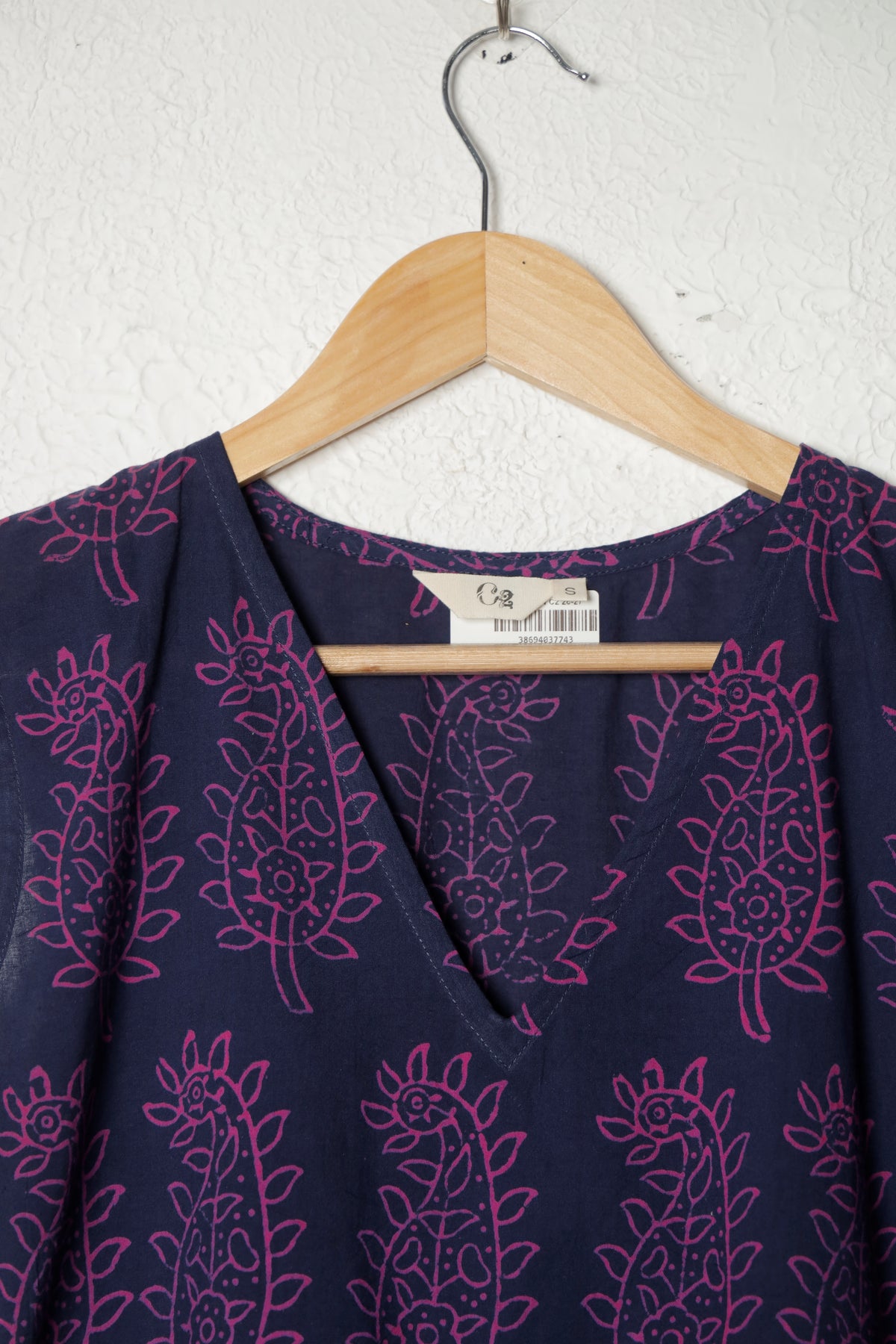 Blue and Magenta Ajrak Block Print Cotton Top
