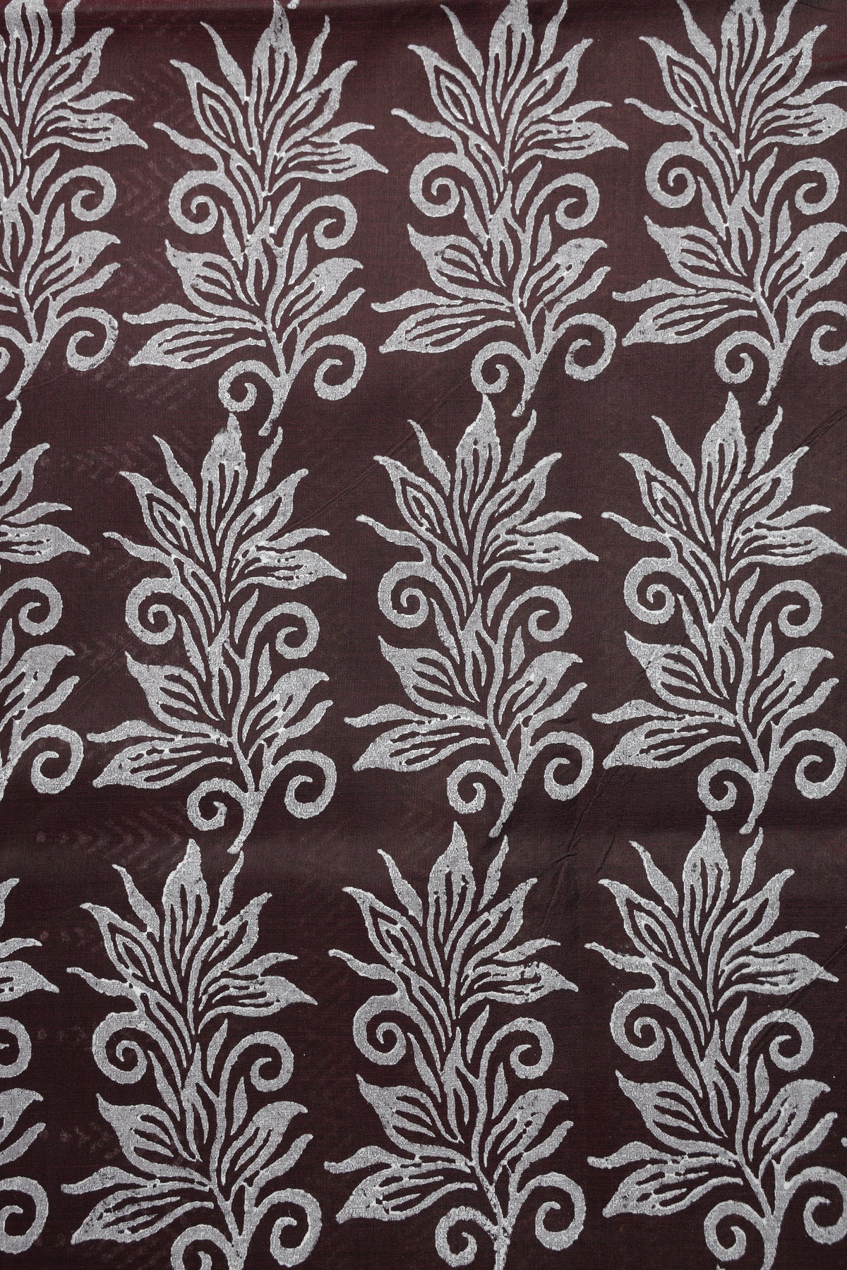 Chocolate Brown All-Over Print Chanderi Cotton Sari