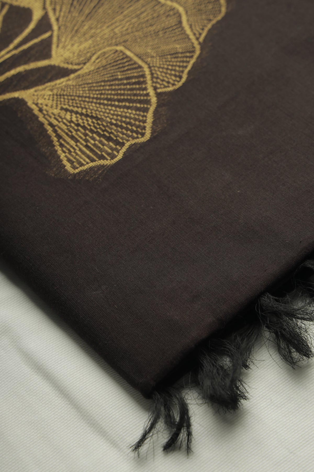 Chocolate Brown Floral Cotton Loom Sari
