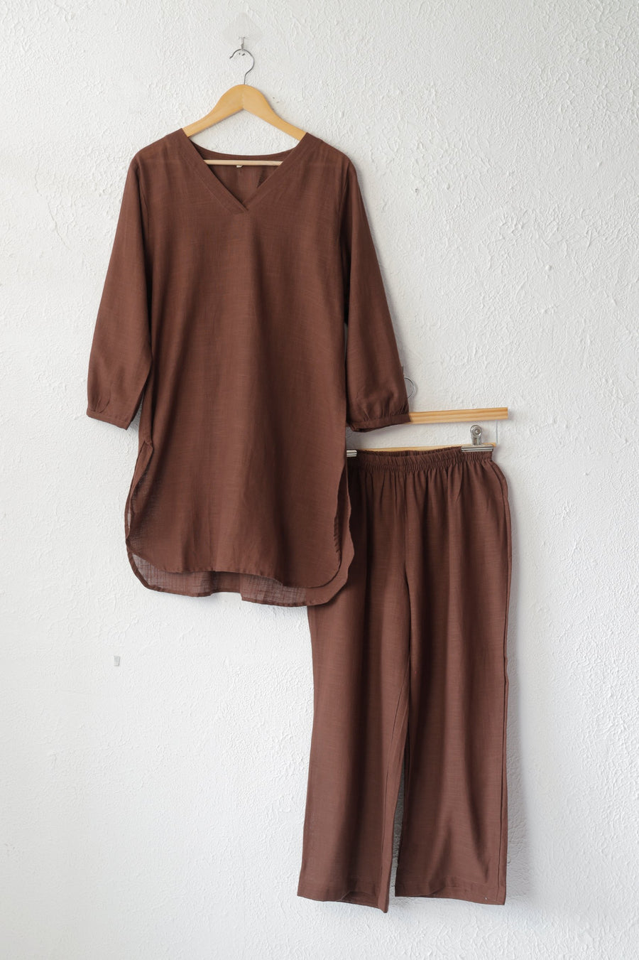 Chocolate Brown Solid Cotton co-ord set