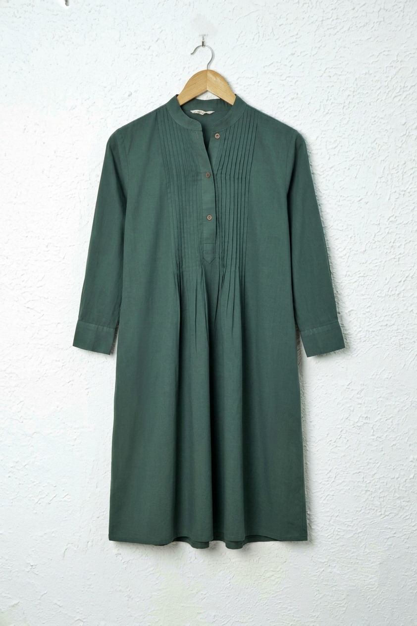 Dark Green Pintex Cotton Dress