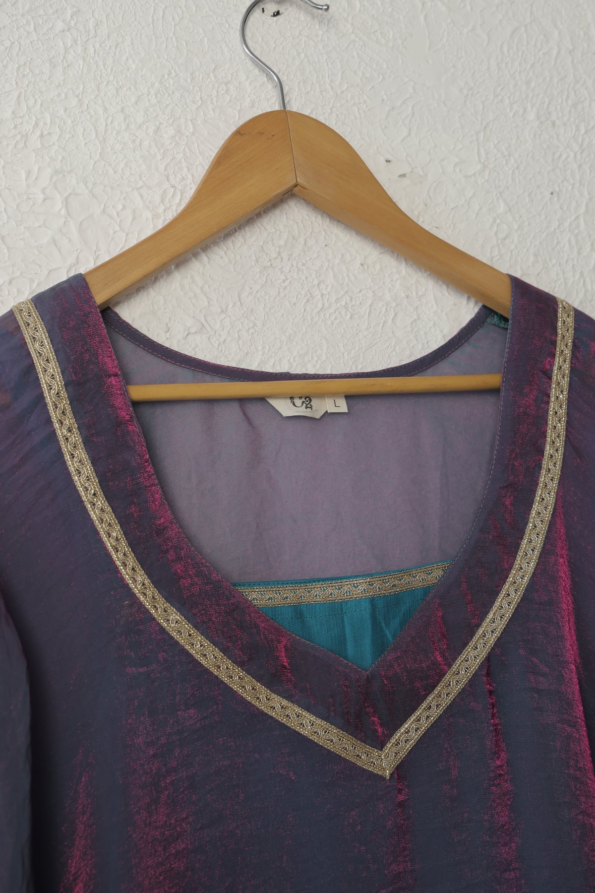 Dark Purple Fendi Chiffon Kurta Set with Lace Work
