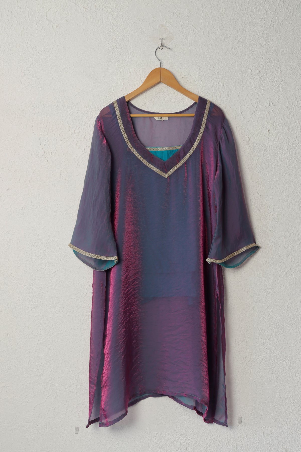 Dark Purple Fendi Chiffon Kurta Set with Lace Work
