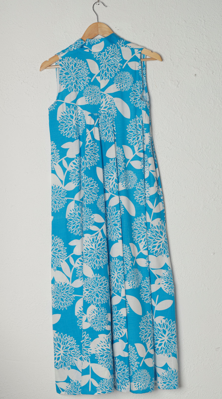 Ferozi Blue Sleeveless Floral Panel Cotton Dress