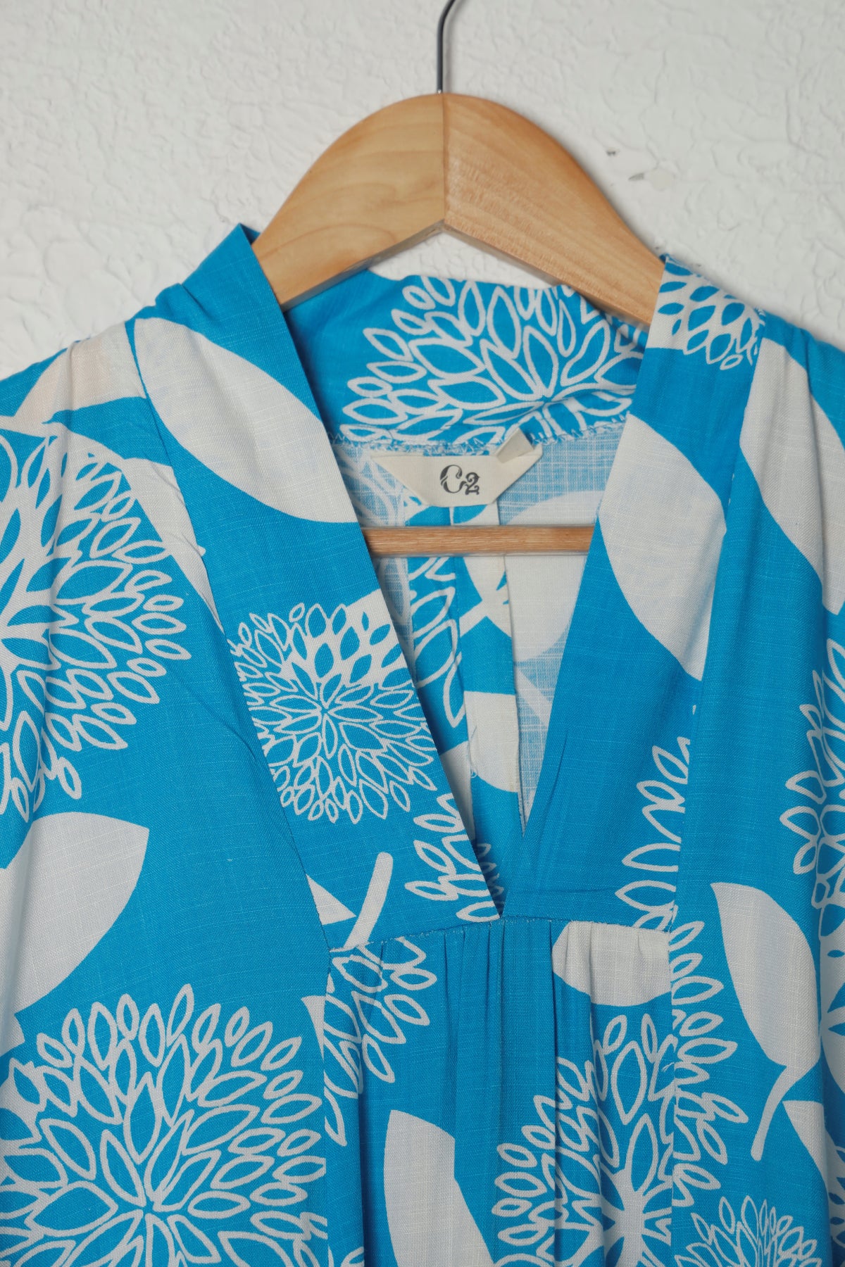 Ferozi Blue Sleeveless Floral Panel Cotton Dress