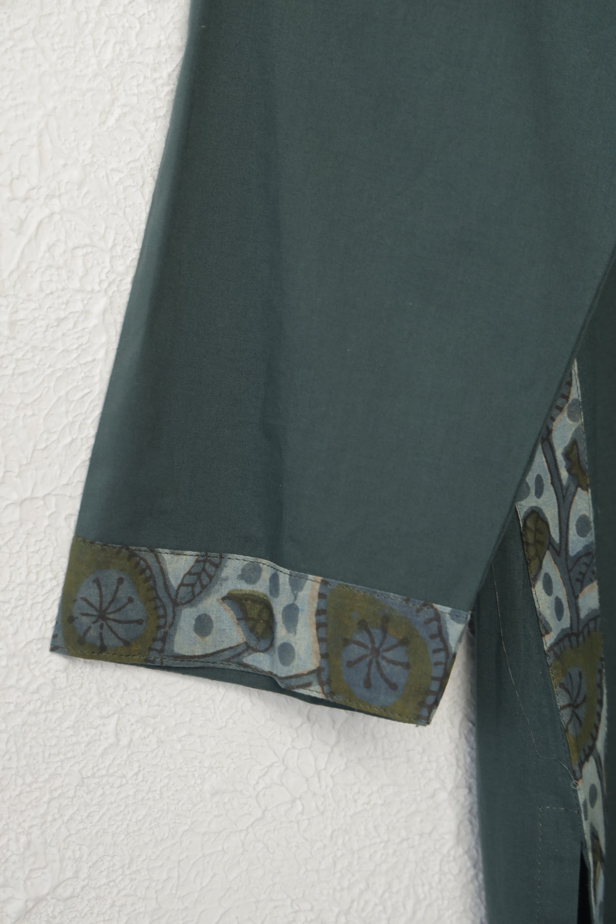 Green Cotton Kurta Set with Ajrakh Border on Sides and Collar
