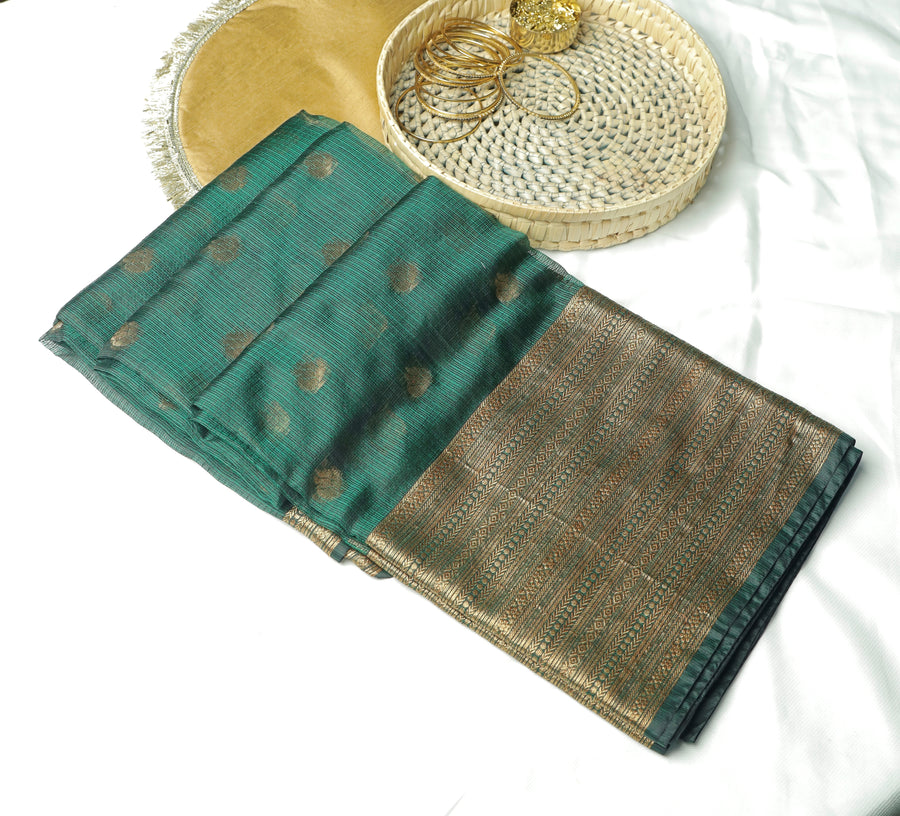 Green Gold Boti Silk Kota Sari