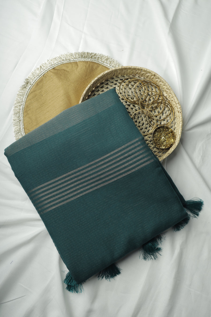 Green Plain Linen Cotton Sari