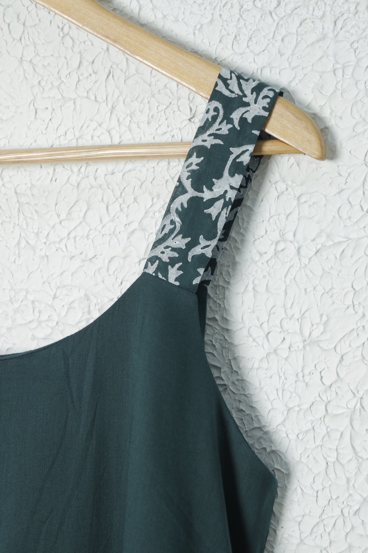 Green Sleeveless Hand Block Print A-Line Cotton Dress