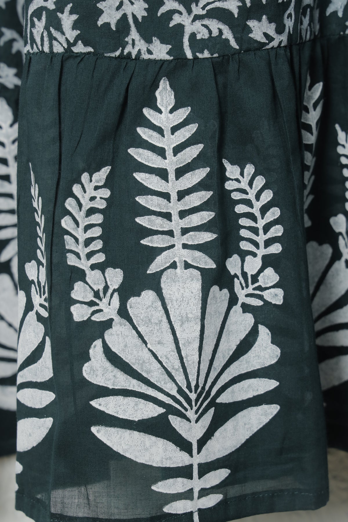 Green Sleeveless Hand Block Print A-Line Cotton Dress