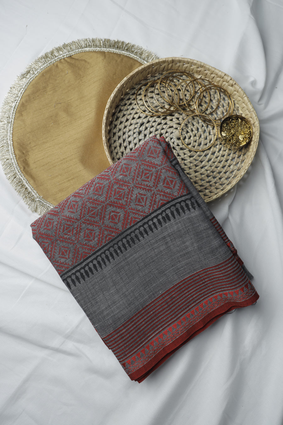 Grey Linen Cotton Handloom Sari