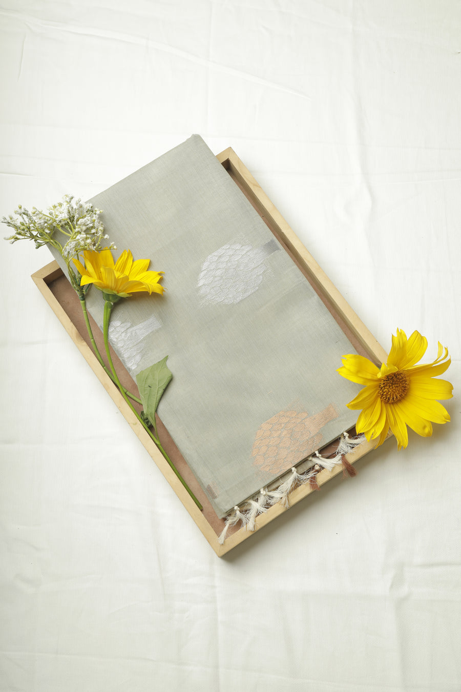 Grey Zari Boti Loom Sari