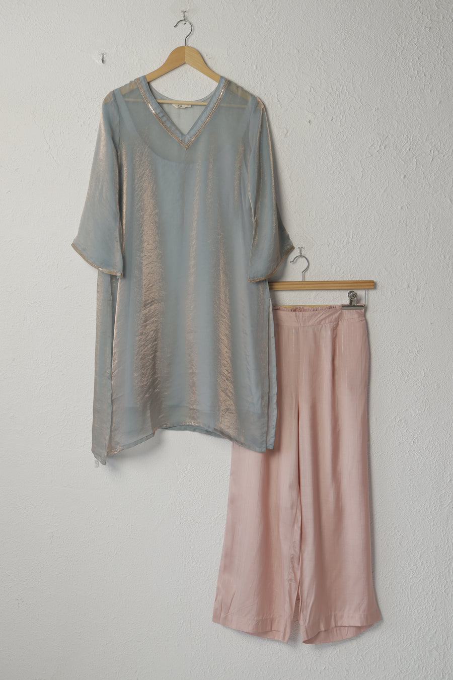 Grey and Pink Fendi Chiffon Kurta Set with Lace Work