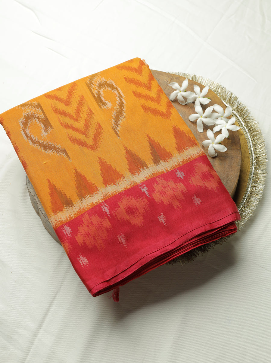 Kesari Ikat Weave Handloom Cotton Sari