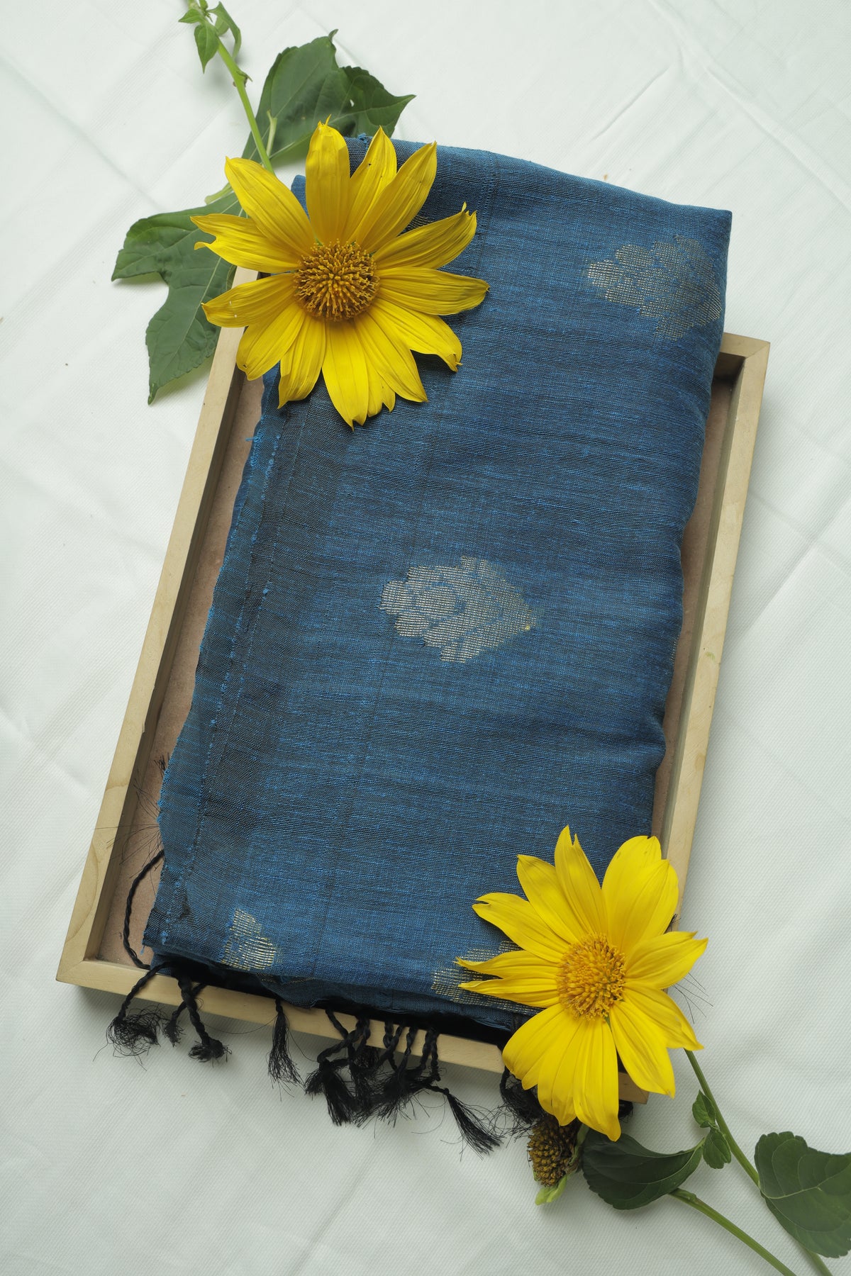 Light Blue Linen Cotton Handloom Sari
