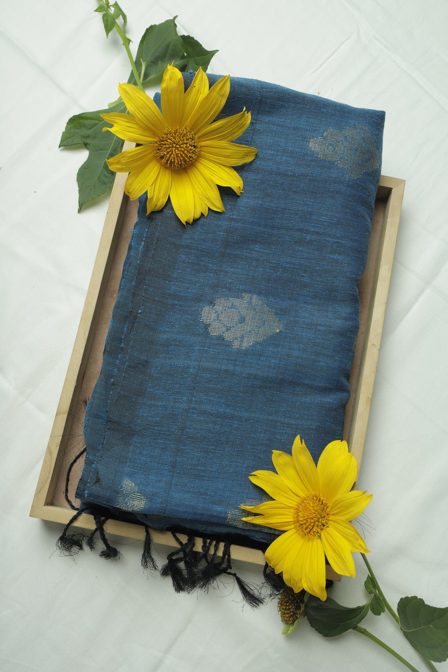 Light Blue Linen Cotton Handloom Sari