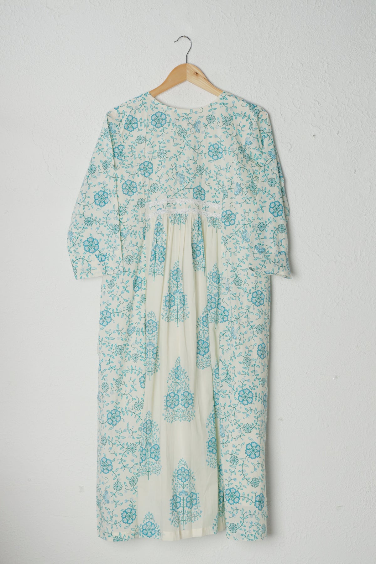 White and Blue Printed Panel Cotton Dress