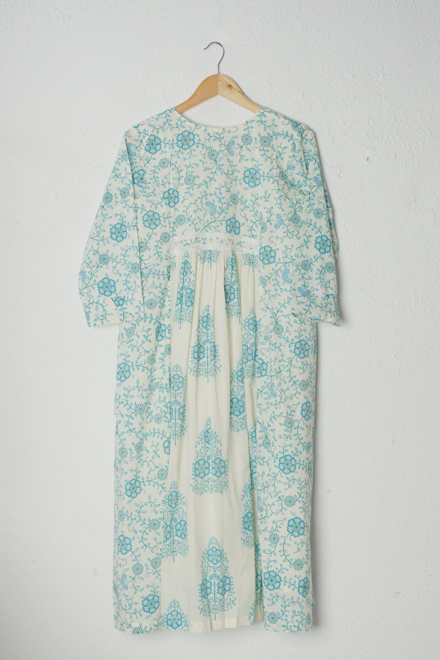 White and Blue Printed Panel Cotton Dress