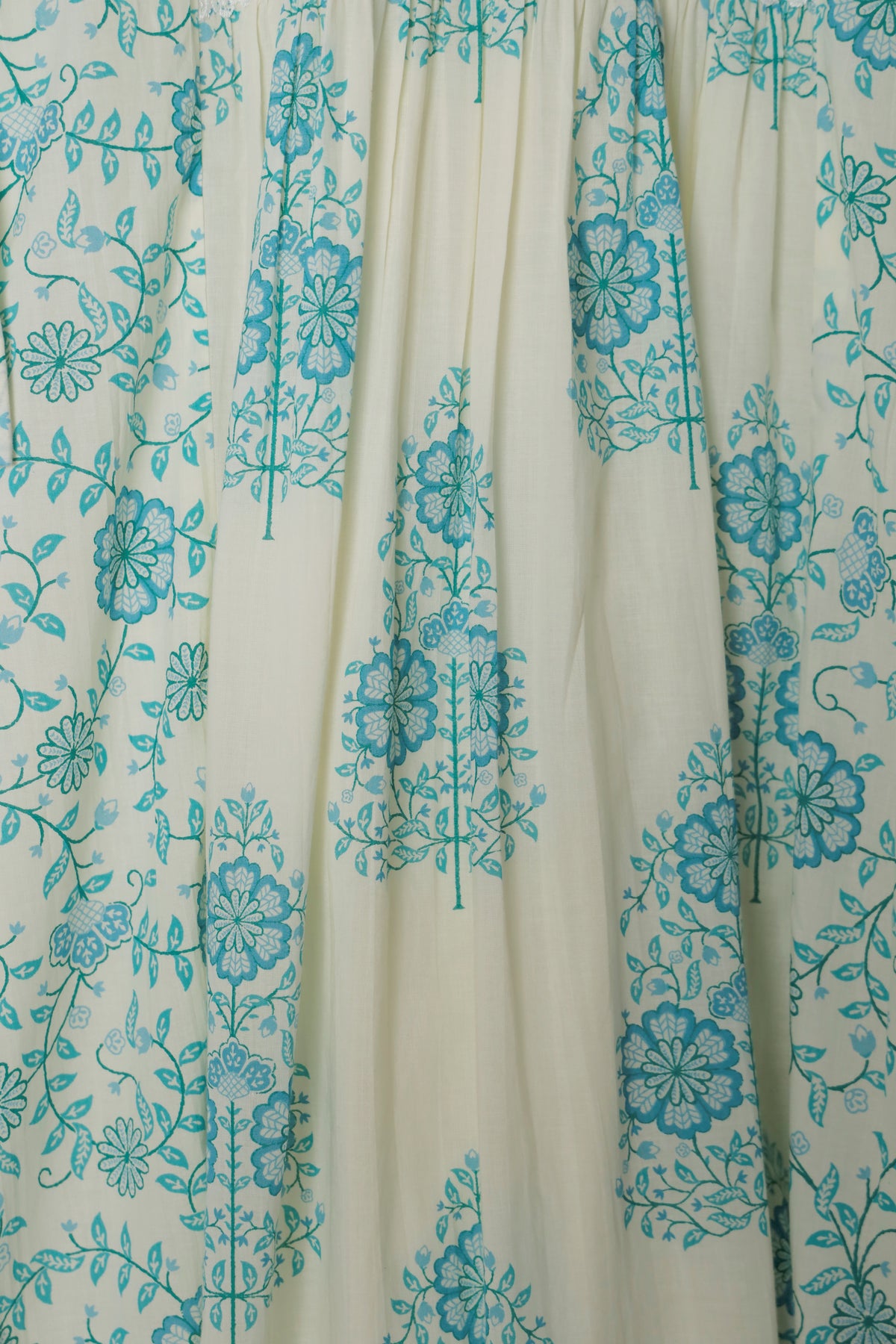 White and Blue Printed Panel Cotton Dress