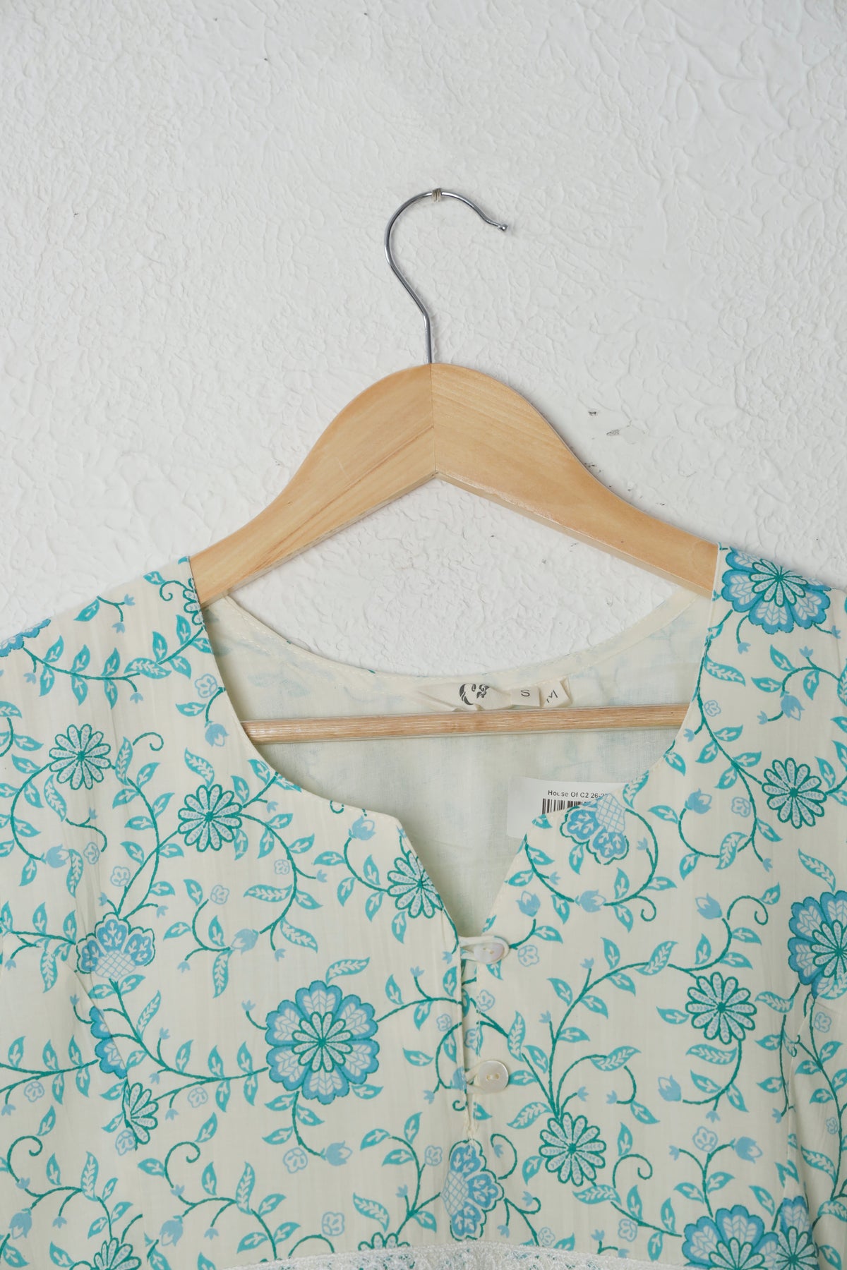 White and Blue Printed Panel Cotton Dress